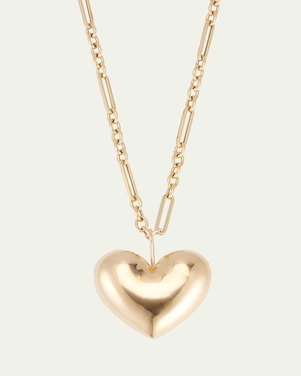All Gold Puff Heart Pendant on Chain Necklace, 18"L